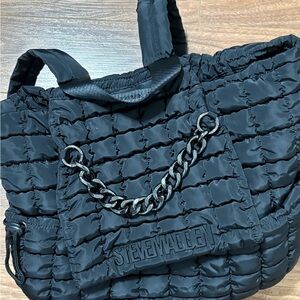 Steve Madden Black Puffer Tote with Chain
